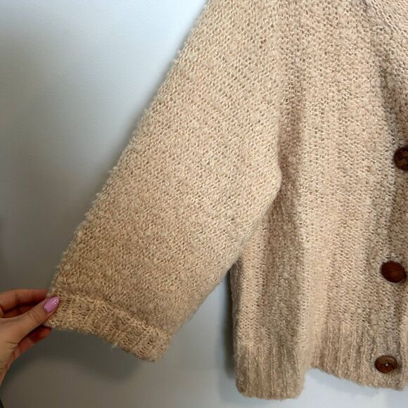 Anthro HWR Cardigan Mohair Sweater Large Dusty Pink 3/4 Sleeve Button-front - Picture 4 of 15